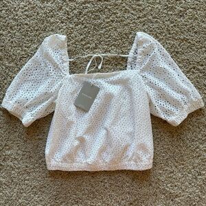 Everlane The Eyelet Puff Sleeve 100% Cotton White Top Blouse - Medium